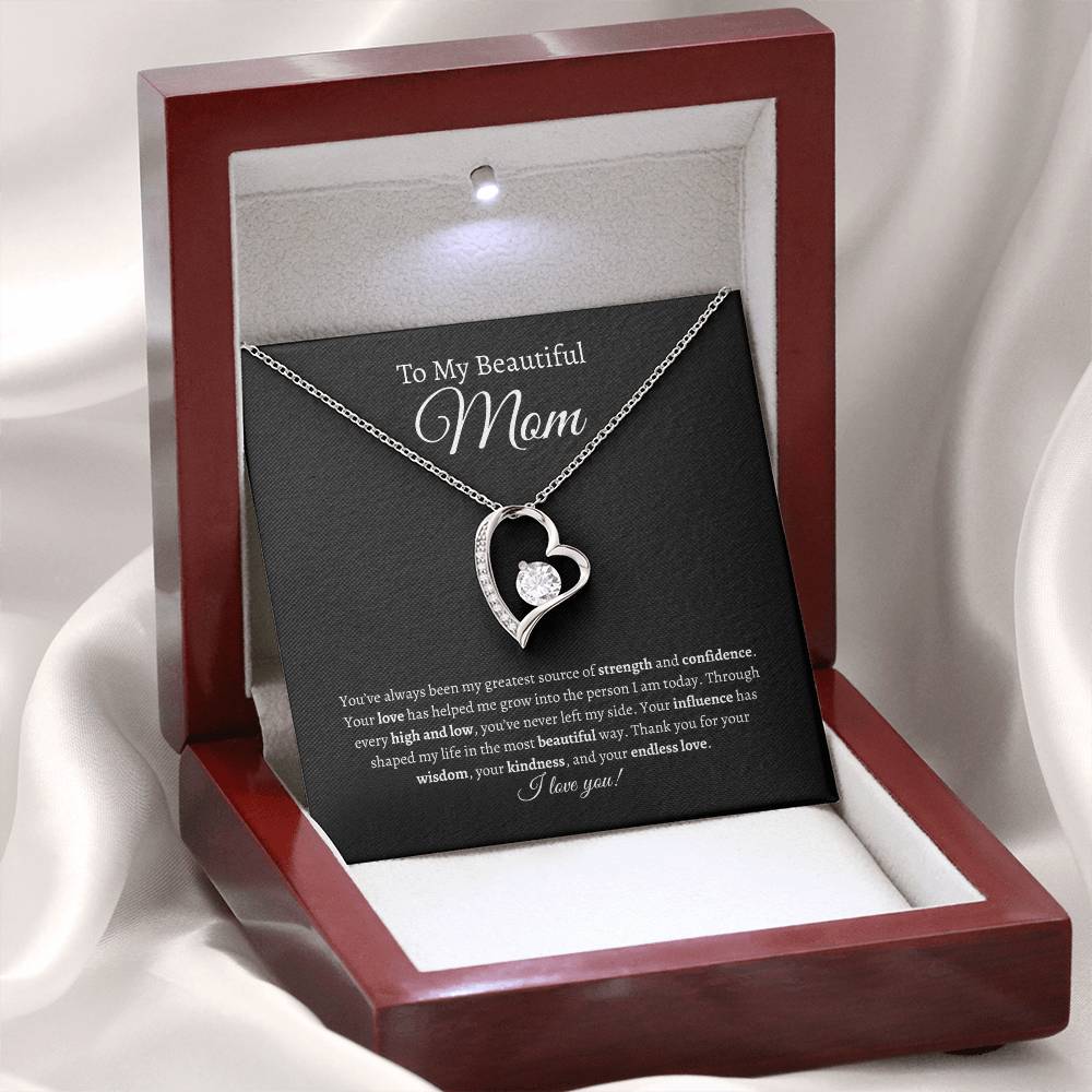 To My Beautiful Mom - Heart Necklace with Gift Box | Mother's Day Gift from Son or Daughter