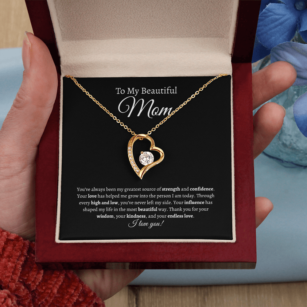 To My Beautiful Mom - Heart Necklace with Gift Box | Mother's Day Gift from Son or Daughter