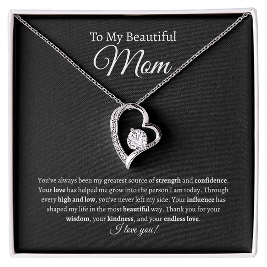 To My Beautiful Mom - Heart Necklace with Gift Box | Mother's Day Gift from Son or Daughter