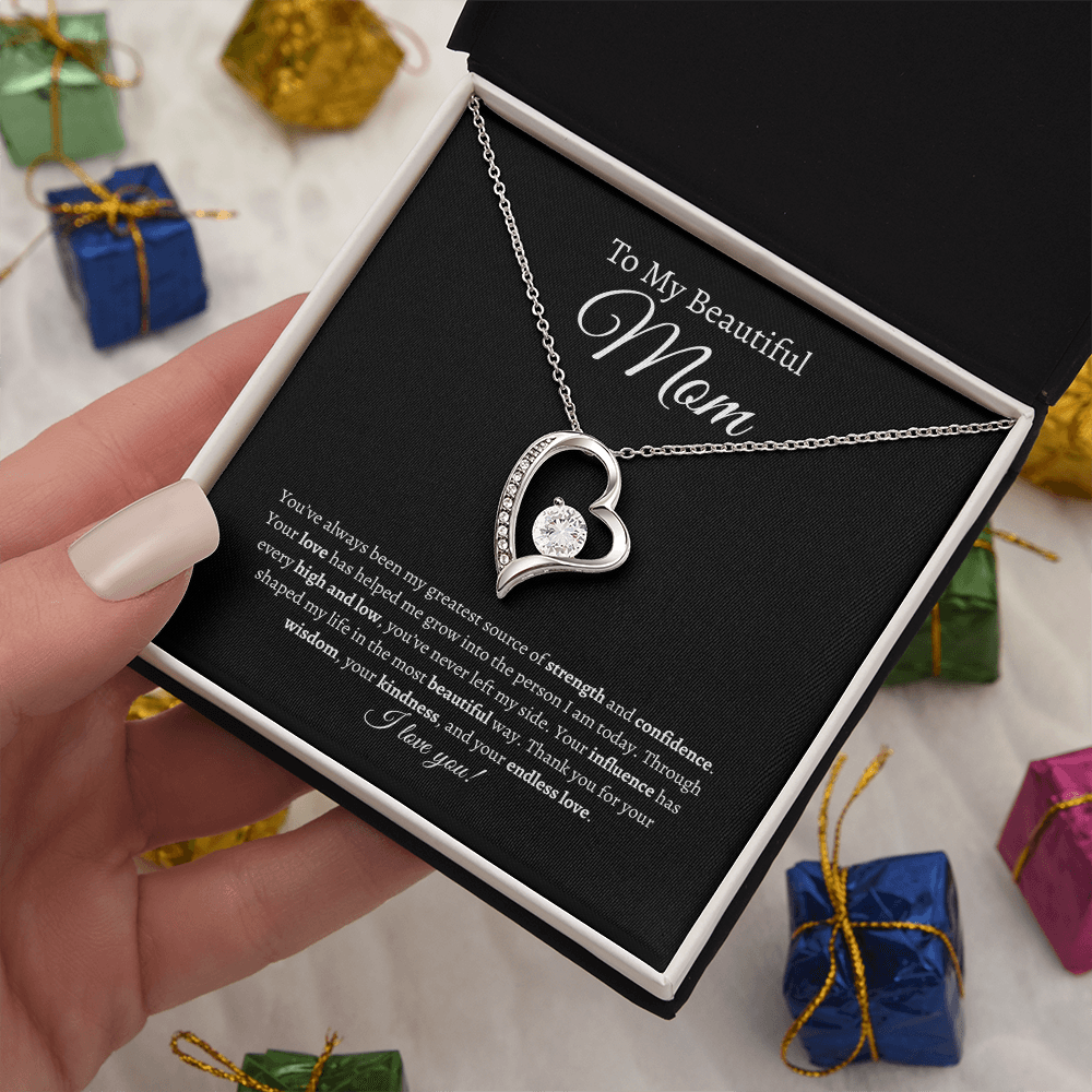 To My Beautiful Mom - Heart Necklace with Gift Box | Mother's Day Gift from Son or Daughter