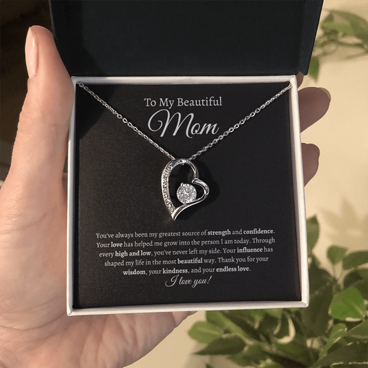 To My Beautiful Mom - Heart Necklace with Gift Box | Mother's Day Gift from Son or Daughter