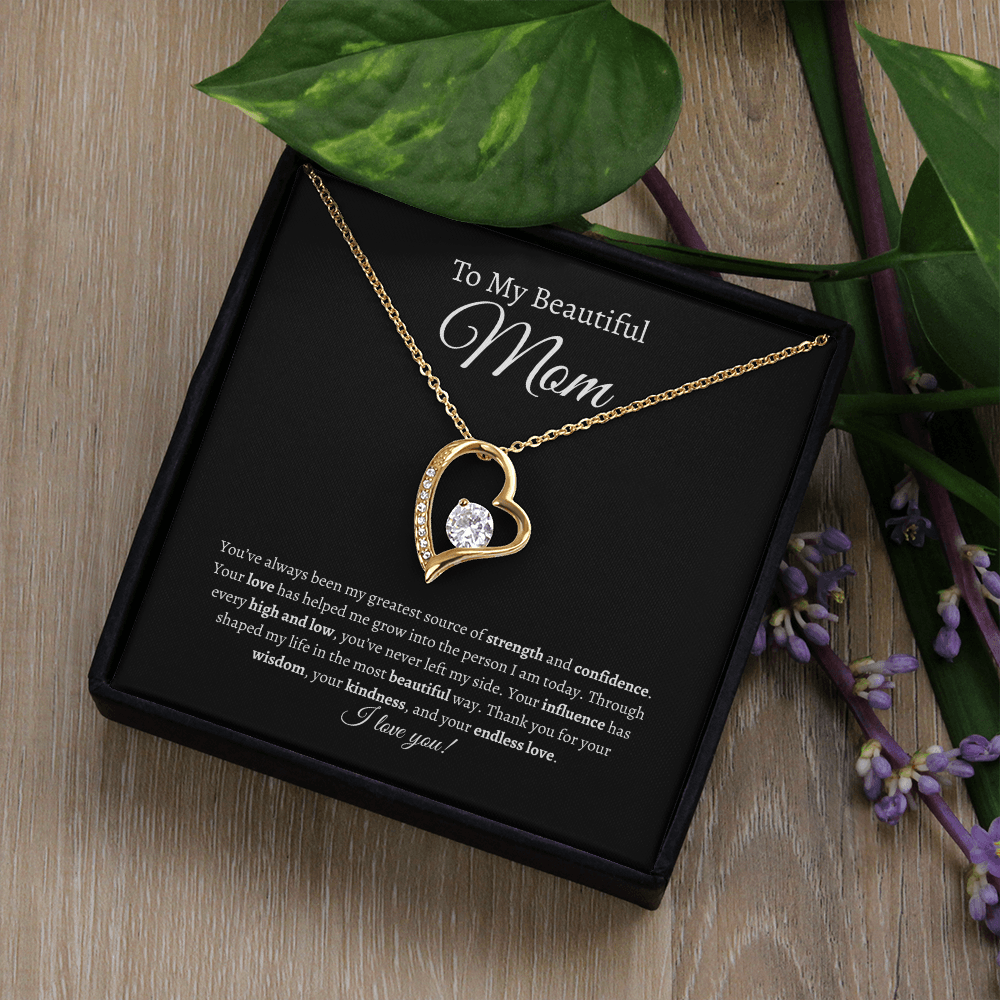 To My Beautiful Mom - Heart Necklace with Gift Box | Mother's Day Gift from Son or Daughter